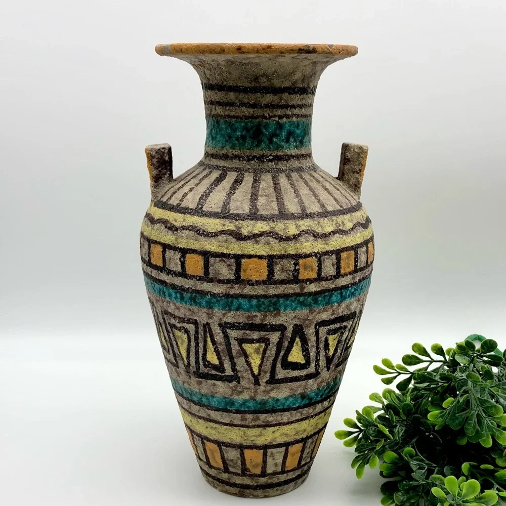 Vintage Italian Lava Glaze Geometric Print Ceramic Clay Pottery Vase MCM Italy - Picture 12 of 12